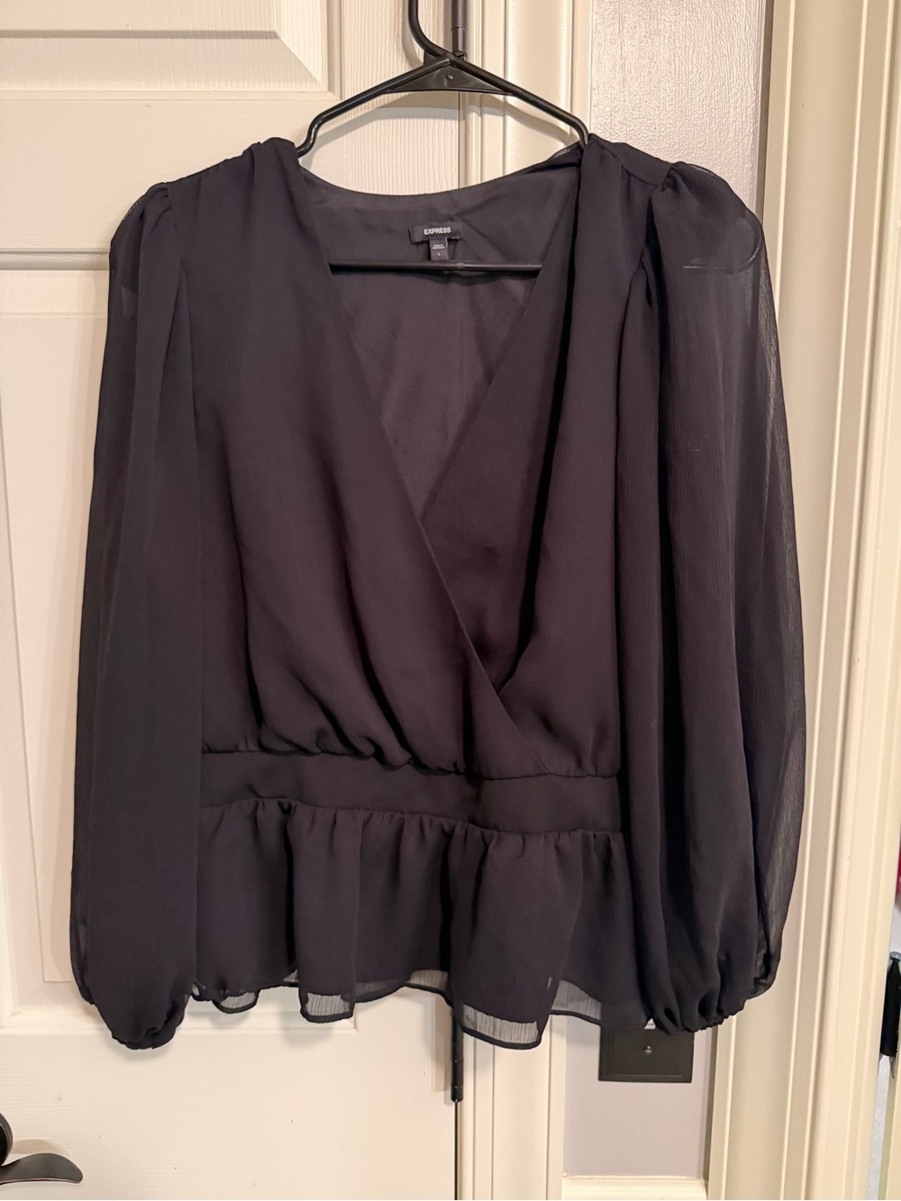 Express Black Surplice Peplum Blouse